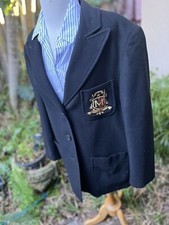 MONDI  VINTAGE Women's Navy wool CLASSIC Blazers Emblem Germany 38