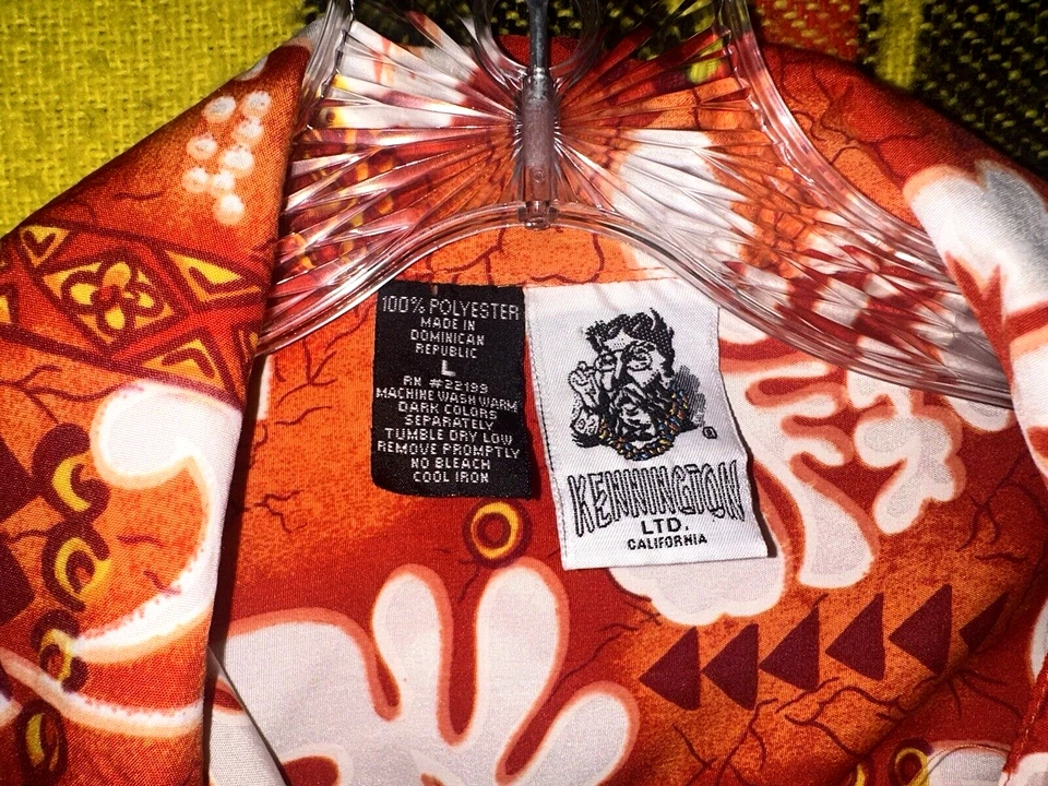 Camisa Hawaiana Kennington Para Hombre Talla Grande Naranja Estado Flor Hibisco Poliéster Foto 4 de 4