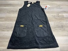 Vtg Terry Cloth Nautical Beach Shift Dress Navy Blue Lord & Taylor 80s 90s Sz M