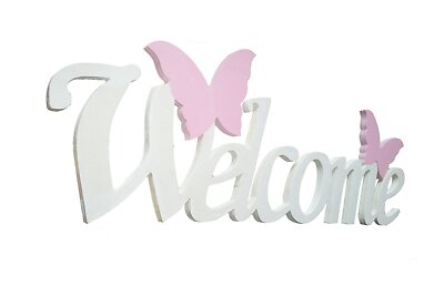 Welcome mit Schmetterlingen Holzschriftzug