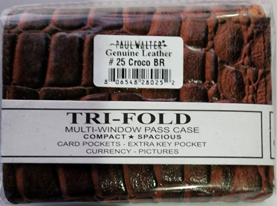 Paul Walter Trifold Croco Genuine Leather Wallet for Men / RFID Blocking Brown