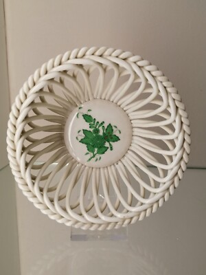 Herend Schale Korb Flechtkorb 7371 AV Apponyi Vert grün, 1. Wahl DM ca. 13cm