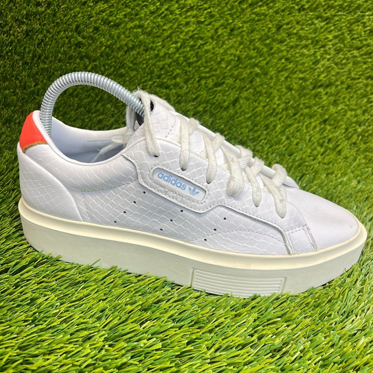 Adidas Sleek Super Womens Size 8 Cloud White Red Walking Leather Shoes  Sneakers | eBay