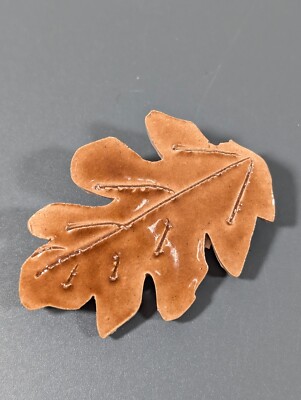 Artisan Ceramic Oak Leaf Brown Pin Fall Autumn