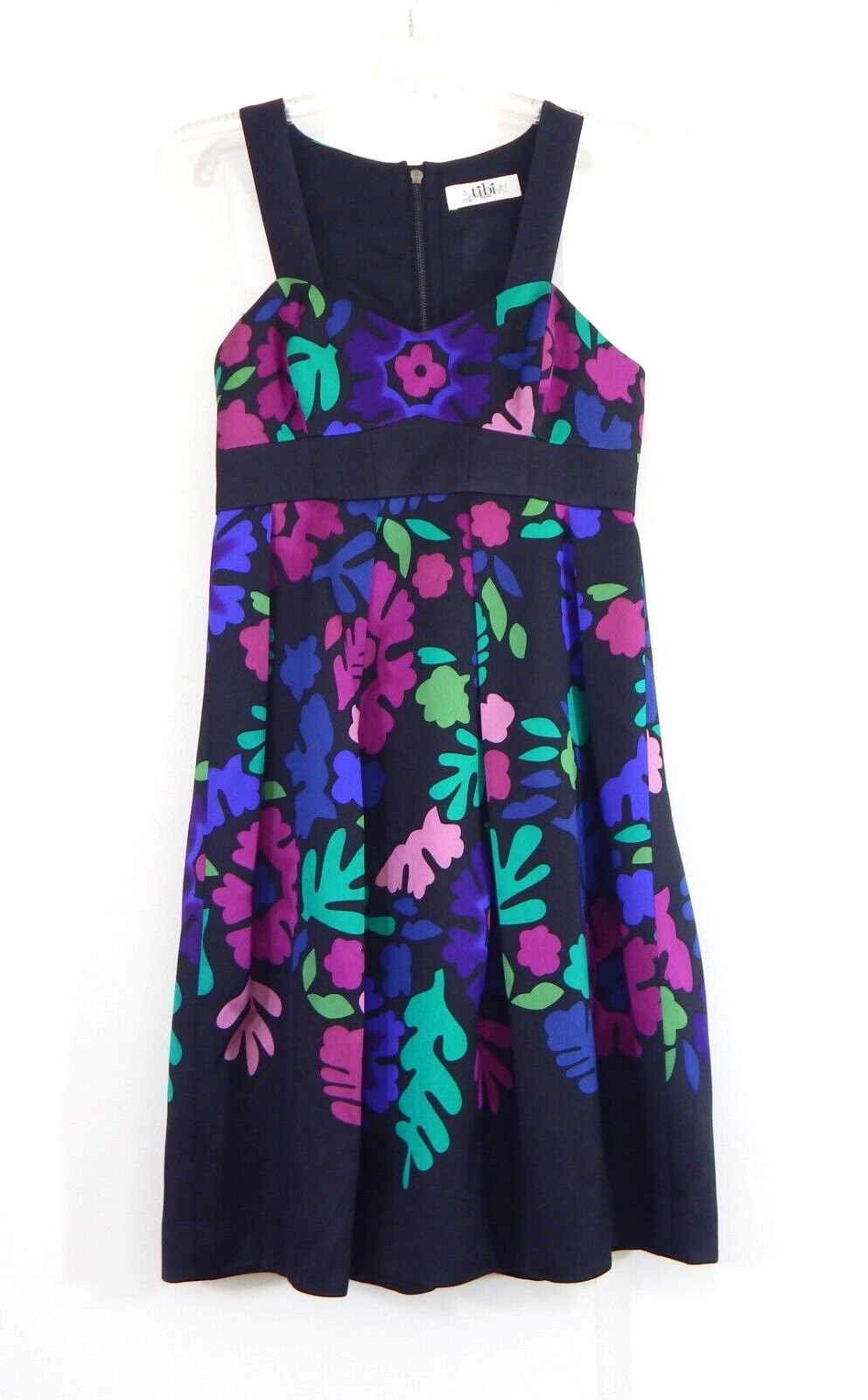 TIBI Floral Retro Graphic Print Sleeveless Pleated Colorful Sundress-image