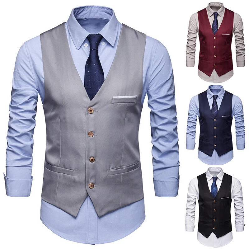Men's V-Neck Suit Vests Formal Slim Fit Business Dress Vest Waistcoat w/ Pockets - Image 3 of 4