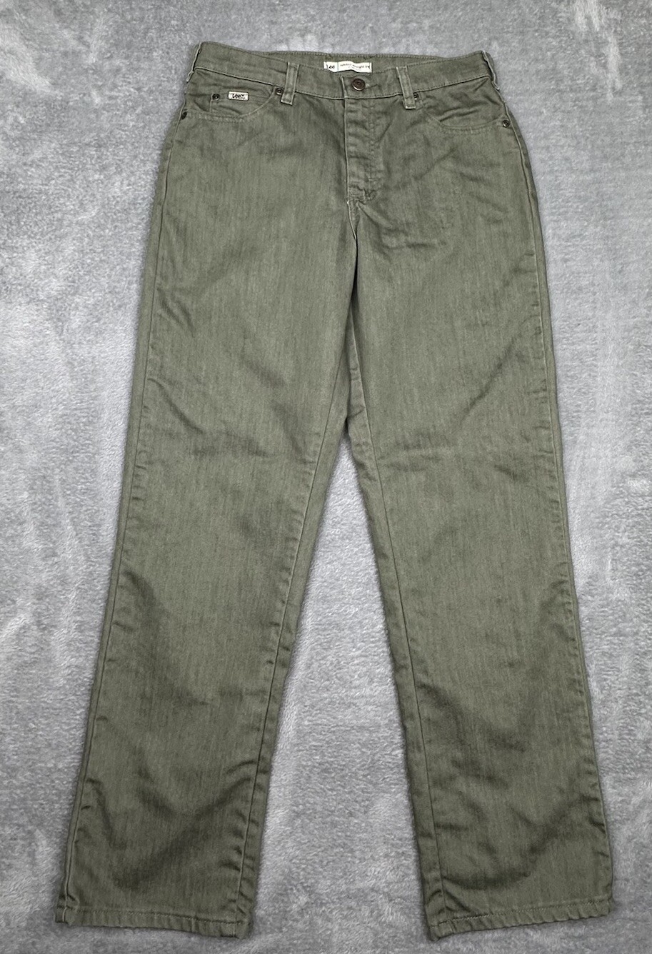 Lee Jeans Womens 6 Short 28x29 Green Denim Relaxed Straight At the Waist Stretch