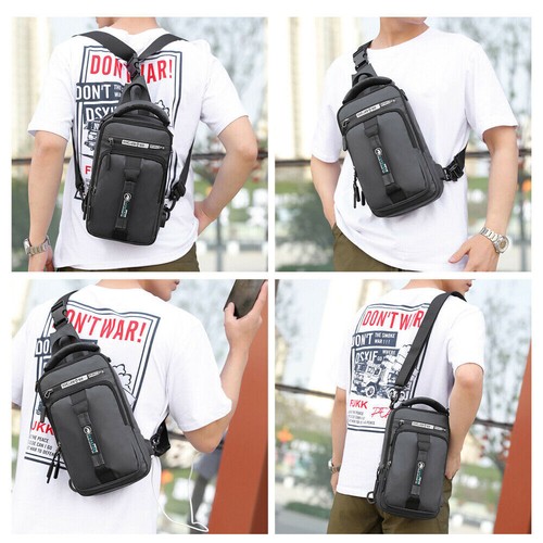 Anti-Theft Men's Sling Crossbody Bag Chest Shoulder Messenger Backpack USB Port - Picture 8 of 12