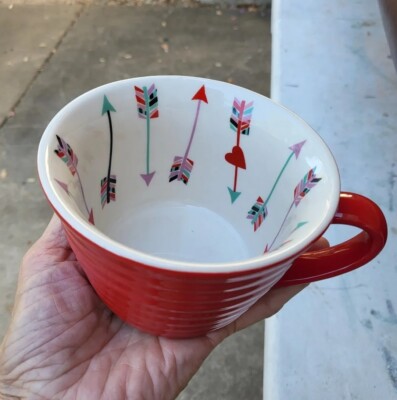 CLAY ART Coffee Mug Red  Ceramic With Arrows Inside Large 12 ounce Cup Mug
