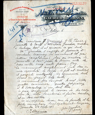 AULNOYE (59) GRANIT / MONUMENTE ''Sté GRANITIERE / GAUDIER & EMBAUX'' 1913