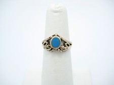 JC Sterling Silver 10mm Scroll Design Blue Quartz Ring Size 5