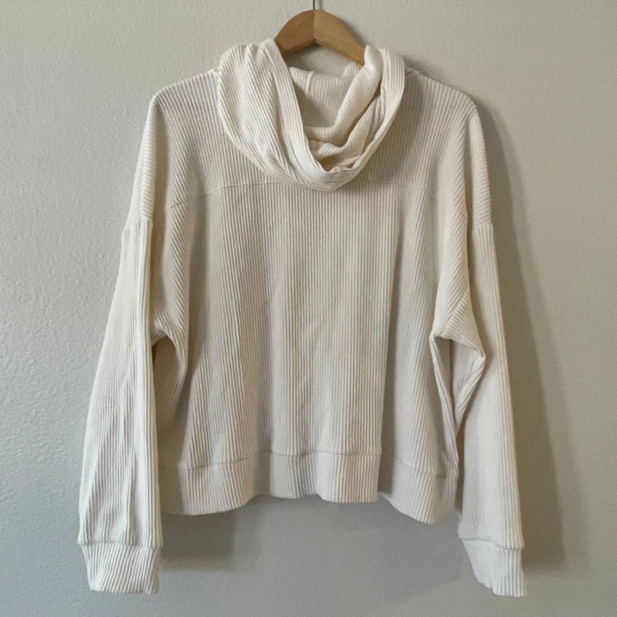 OFF WHITE Felpa donna GAP taglia XL accogliente con cappuccio a costine manica lunga pullover avorio gelo