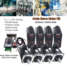 4Axis 1.8KW 6NM AC Servo Motor Driver Kit NEMA42+Handwheel+Power Supply+5M Cable