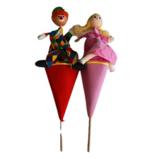 Moravska Ustredna Cone Puppets Princess And Clown Vintage Imagination Fun Toys