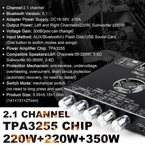 High-Powered 220W Bluetooth Amplifier with Treble/Bass Control - Surface Mount - Picture 5 of 8