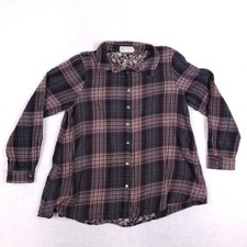 Bad Little Country Girl Shirt 1xl Plaid Floral Mixed Media Boho Button Up