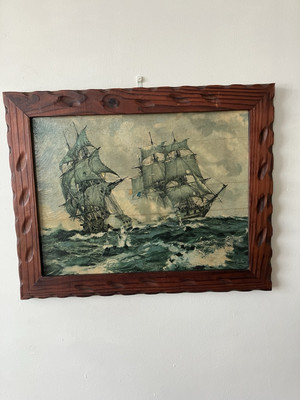 Vintage Schiffe Strukturdruck, lackiert. Board. Vintage Kunst