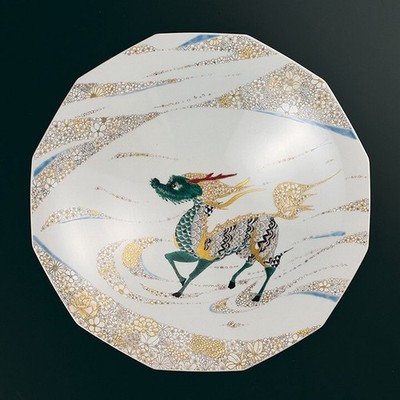 Kutani Ware Japanisch Dekorativ Schale   Full Gold Tinte Hanazume Kirin Yukio