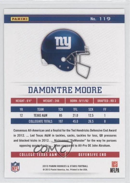 2013 Panini Rookies & Stars Longevity Rookie Damontre Moore #119 RC - Image 2 of 2