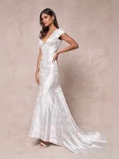 Lulus Loveliest Dream White Satin Jacquard Mermaid Wedding Dress S