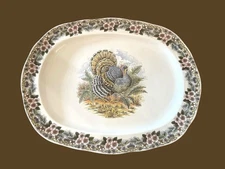QUEEN'S Myott Thanksgiving TURKEY 18.25x14” Serving Platter Charger Rare HTF EUC