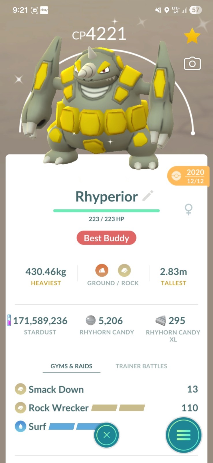 Pokemon Rhyperior shiny 2020 For Lucky Guaranteed Tr-de 