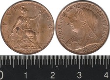 Great Britain: 1896 Farthing QV Old Head orange UNC, cat £95