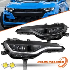 For 2019-2024 Chevy Camaro RS SS Black Headlight w/ LED DRL Projector Headlamp