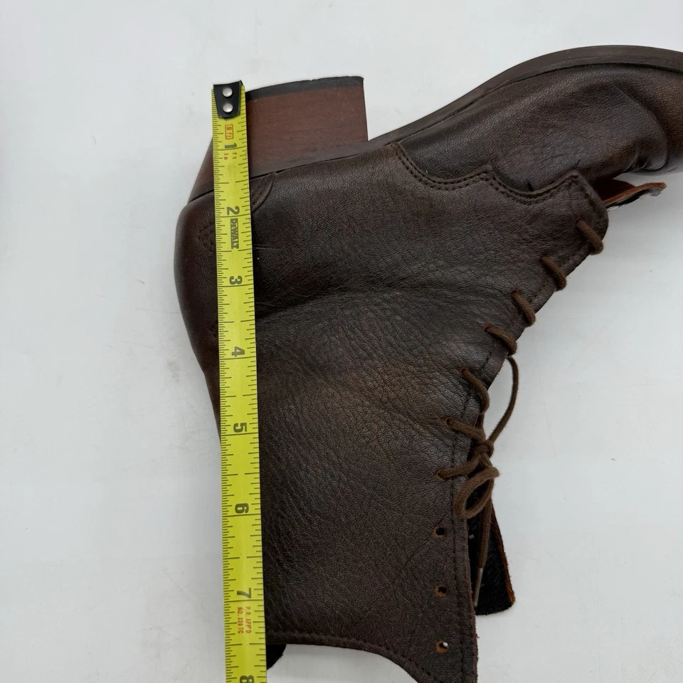 Винтажные коричневые кожаные женские ботинки-упаковщики на шнуровке размер 5,5 металлические акценты - Изображение 2 из 4