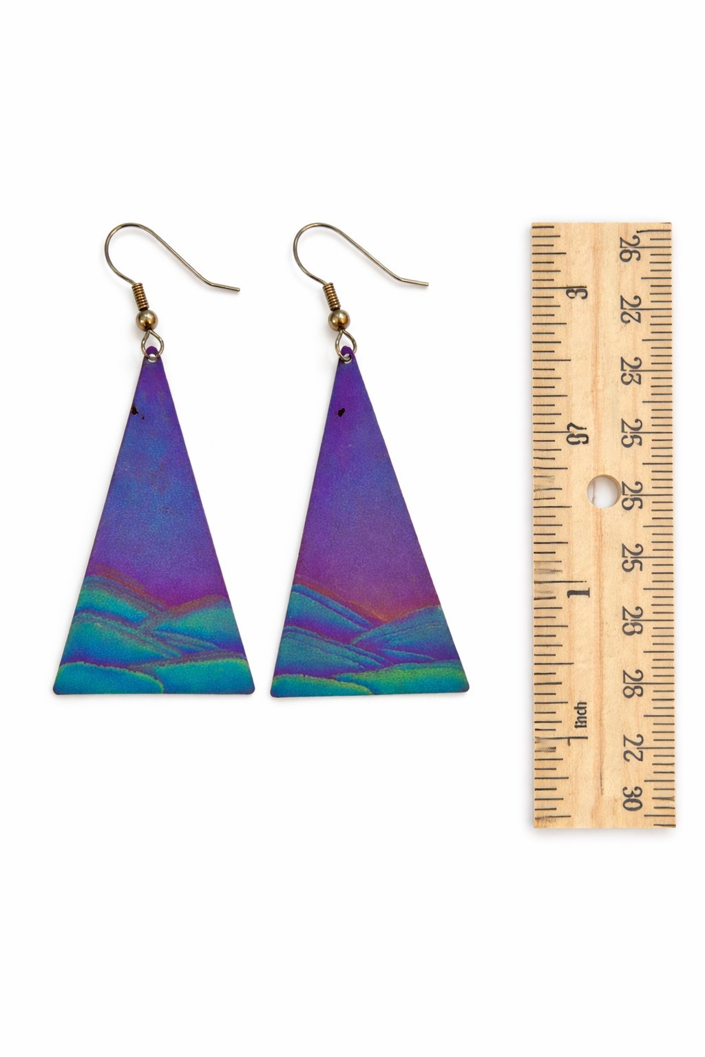 Geometric Triangle Dangle Earrings Rainbow Purple… - image 4