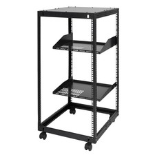 Adjustable Depth 4-Post Server Rack with Casters, Black Open Frame