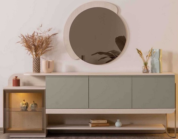 Sideboard Spiegel Stil Modern Farbe Beige HellgrüN Holz Neu Wohnzimmer-image