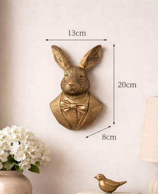 Wandbüste Ornament Hase Gold - Fliege Hasenkopf Wanddeko 20 cm