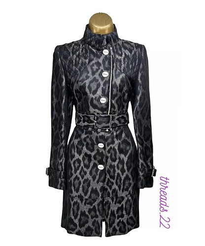 Karen Millen UK14 US10 Wool Blend Belted Coat Logo Button Zip Immaculate