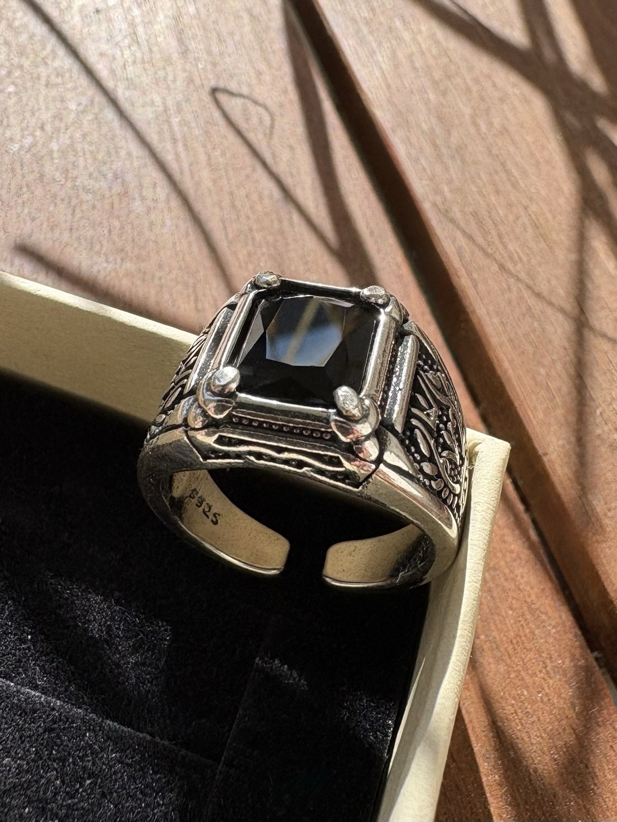 Chevalière obsidienne noire adaptable argent massif bague homme pierre naturelle