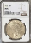 1923 P Peace Silver Dollar $1 MS63 NGC 0.900 Fine Coin USA American # 193