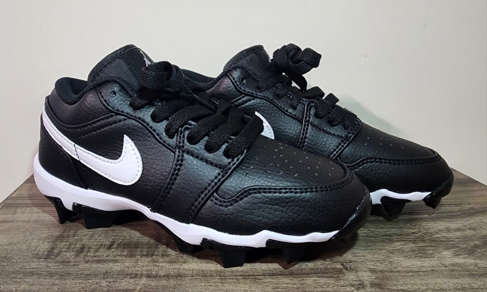 New Nike Jordan 1 Low Black White Baseball Cleats Youth Little Big Kids' (GS) 1Y