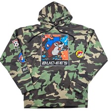 Buc-ee's Camouflage Camo Patch Graphic Print Fleece Pullover Hoodie- Men's Sz M