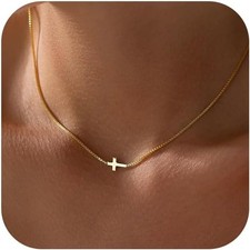 Cross Necklace for Women 14K Gold Silver Plated Dainty Small Cross Pendant Choke