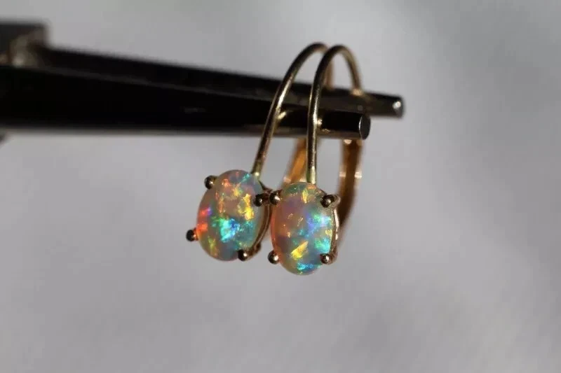 2Ct овальной огранки австралийский огонь опал кристалл обруч серьги 14K желтое золото покрытием - Изображение 2 из 4