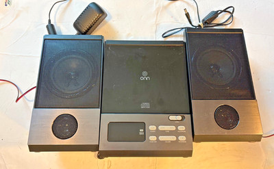 onn Mini Stereo System CD Player FM AM Radio w/ Speakers Remote Box ONA13AV503