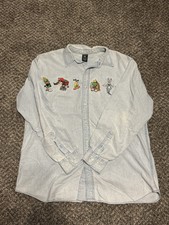 Vintage Warner Brothers Looney Tunes Embroidered Denim Shirt L Slight Defects