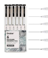 6 Black Micro Fineliner Pens - Waterproof Drawing  Sketching Art Supplies