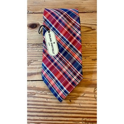 *Bruno Piattelli Made Italy 100% Silk Red Plaid Tartan Check Designer Tie NWT