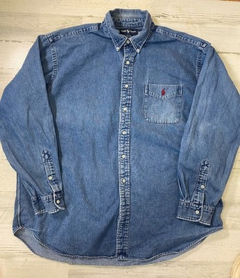 Ralph Lauren Denim Blake Shirt Mens XXL Button Down L/S Pony Pocket Fading