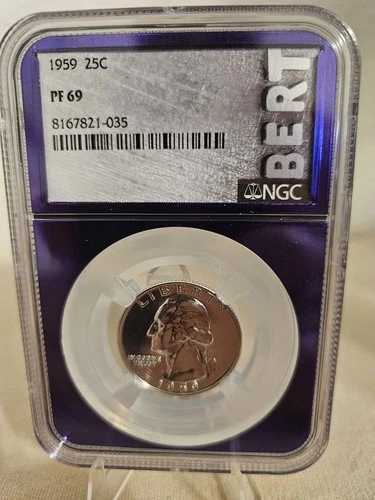 1959 PF 69 Proof Washington Silver Quarter NGC, 25c, Bright White, BERT Label