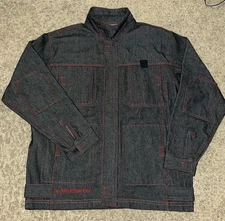 VTG FNF Denim Jacket Men L Silver Black Color Shift Y2K 90s Streetwear Rap Coat