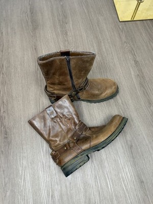 Skechers Brown Leather Biker Boots Men's Harness Zip Mid-Calf Round Toe Size 13