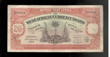 British West Africa, 1945, 20/Shillings, P-8b, CRISP VF!