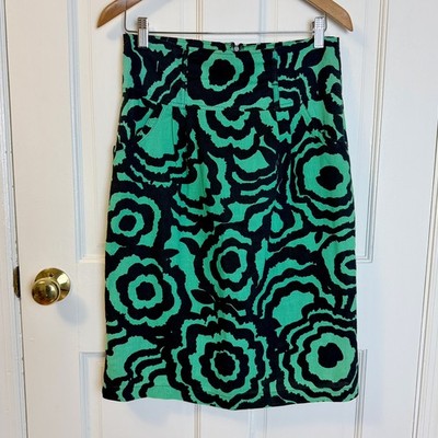 Apostrophe Vibrant Green & Black Skirt With Abstract Floral Print & Pockets, 2